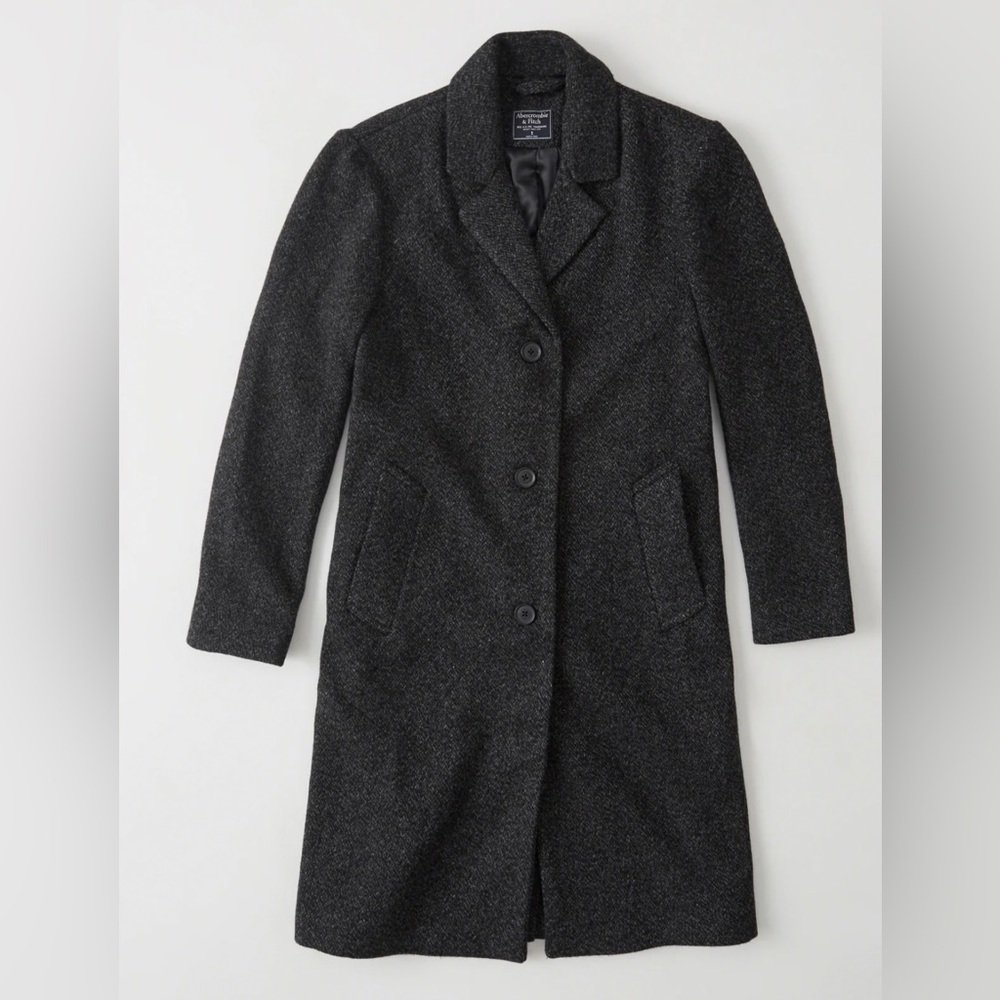 Abercrombie Long Wool-Blend Coat - Medium - Dark Grey